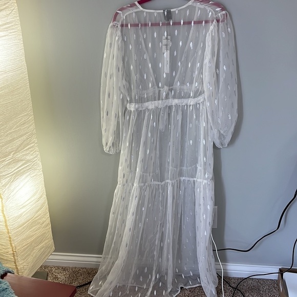 Express White Tie Front Cover Up with Silver Accents - Picture 6 of 8